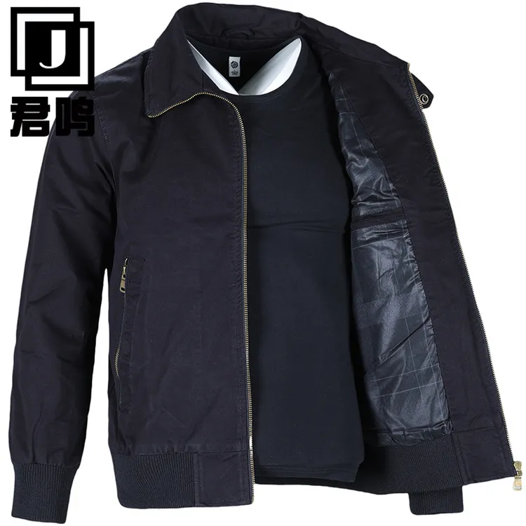 纯棉休闲男装外套简欧风中青年拉链翻领夹克衫螺纹冬季双层大码潮