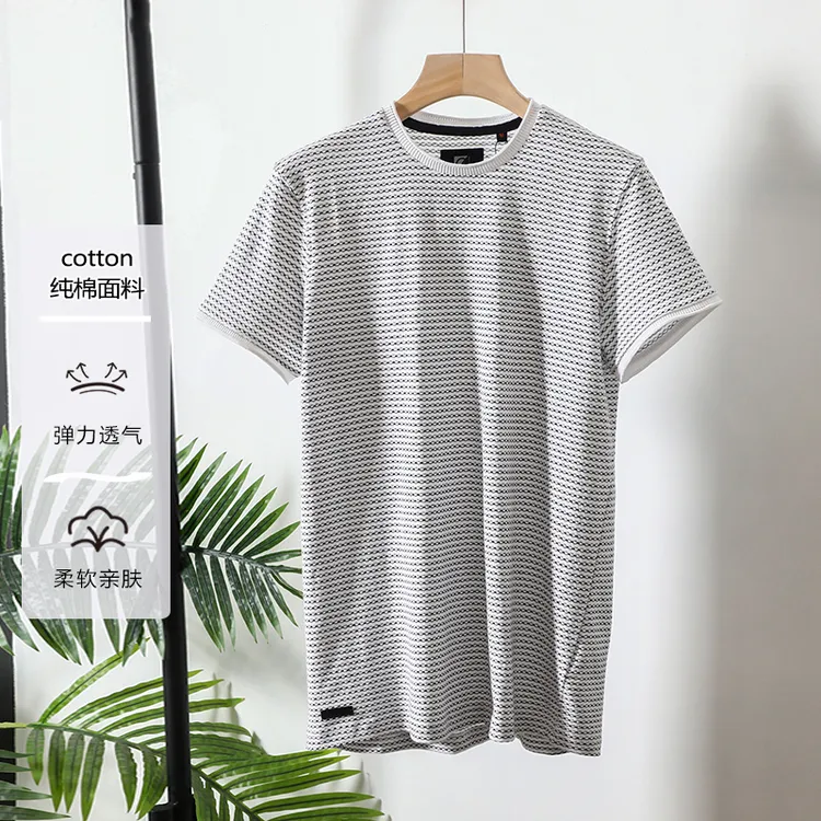【退货补运费】夏季纯棉男士条纹短袖T恤男款休闲圆领半袖上衣Z1436