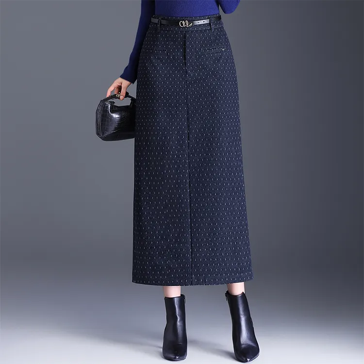 时尚波点牛仔裙女2025年秋冬季新款高腰显瘦直筒裙长裙包臀半身裙