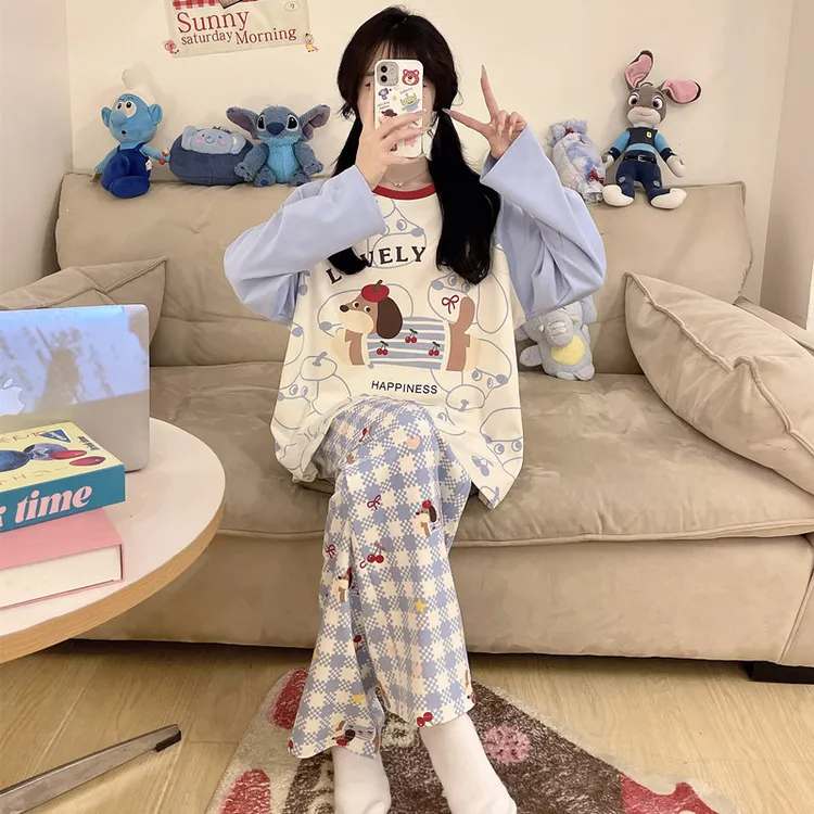女童睡衣纯棉春秋季长袖套装2025新款儿童女孩全棉家居服大童秋款