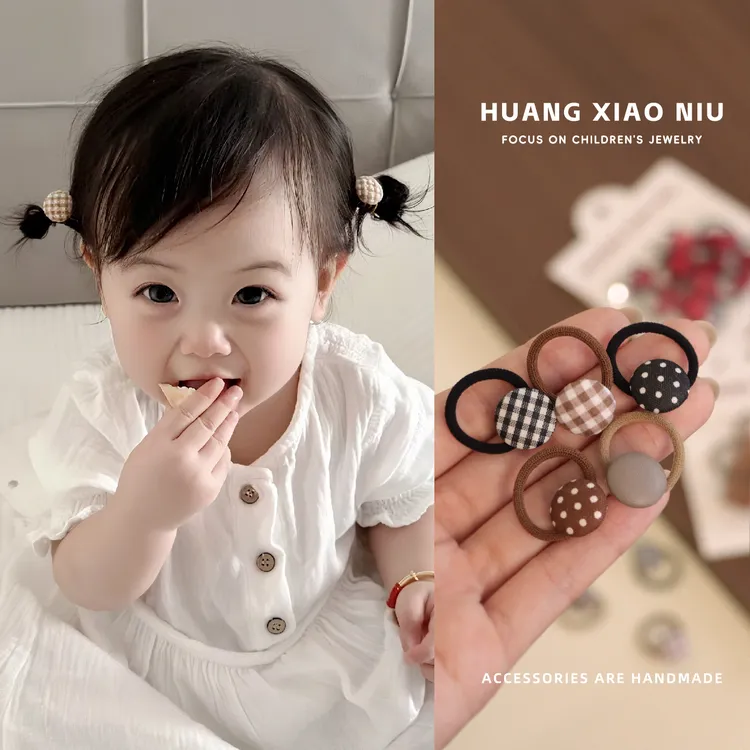 黄小妞秋冬新款儿童可爱格子波点发圈宝宝布艺发绳头绳发饰