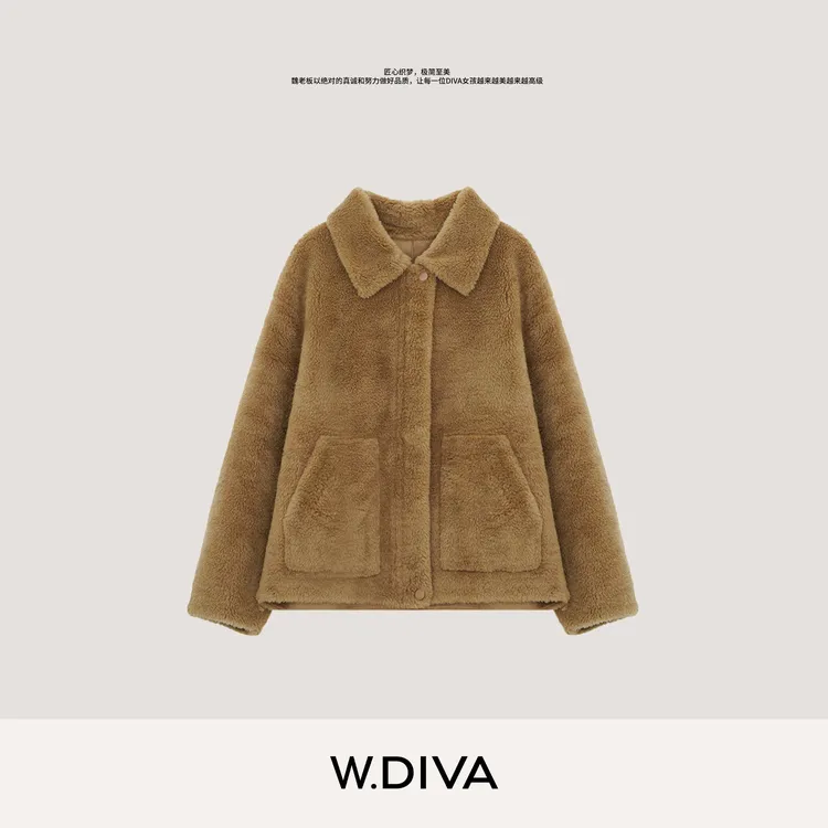 W.Diva【用情】春季100羊毛保暖触感时尚品质翻领长袖外套4C1668XF2