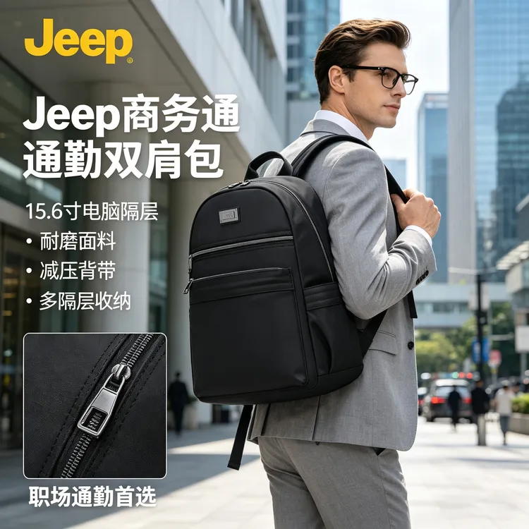 JEEP/吉普26年男士休闲双肩包旅行商务通勤出差时尚多功能背包