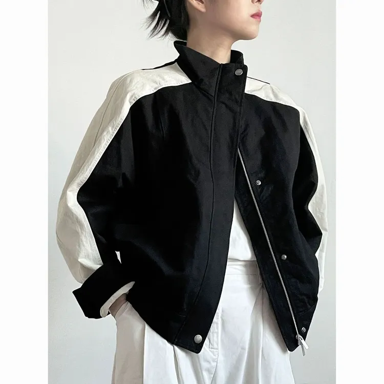 呼吸感秋季外套女立领拼色廓形百搭短款风衣高级感休闲夹克上衣