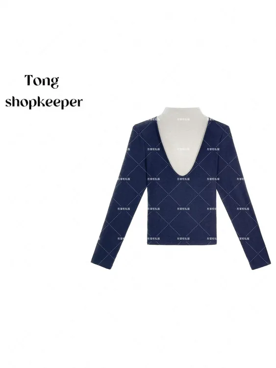 QJ/彤掌柜1682445 秋款2025拼色秀款绵羊毛优雅气质长袖上衣