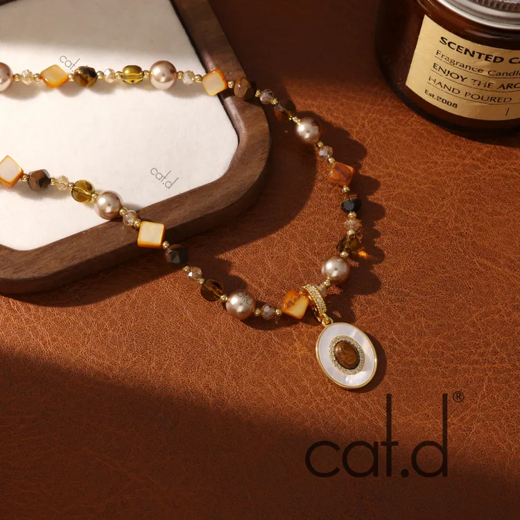 铜合金仿水晶项链 X0103《琥珀流光》轻奢风高级感小众百搭项链