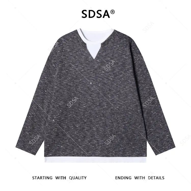 SDSA男士秋冬新款痞帅男装潮牌撞色假两件针织衫重磅百搭复古毛衣