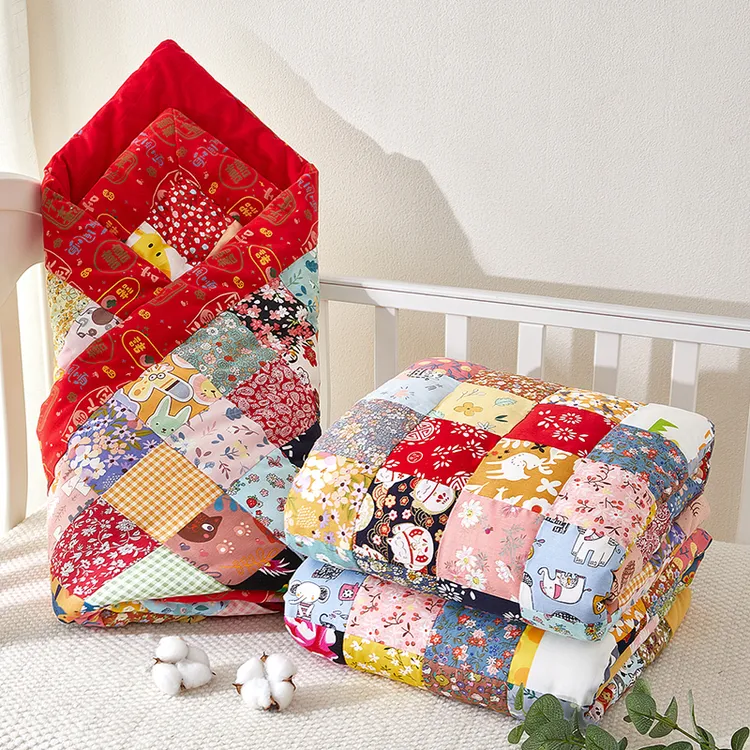 新生儿百家被成品宝宝手工纯棉花被子婴儿抱被儿纯手工加厚婴儿被