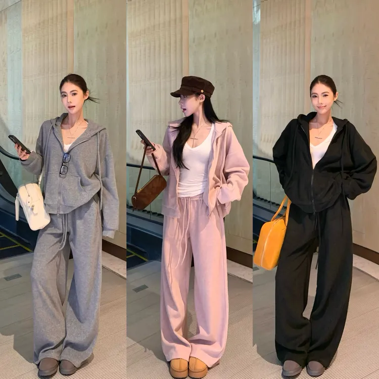 休闲风时尚毛圈卫衣百搭休闲裤连帽外套慵懒舒适衣服女装秋冬