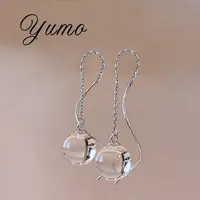 S925银清爽天然白水晶泡泡曲线长款超仙灵动仙女耳线10mm