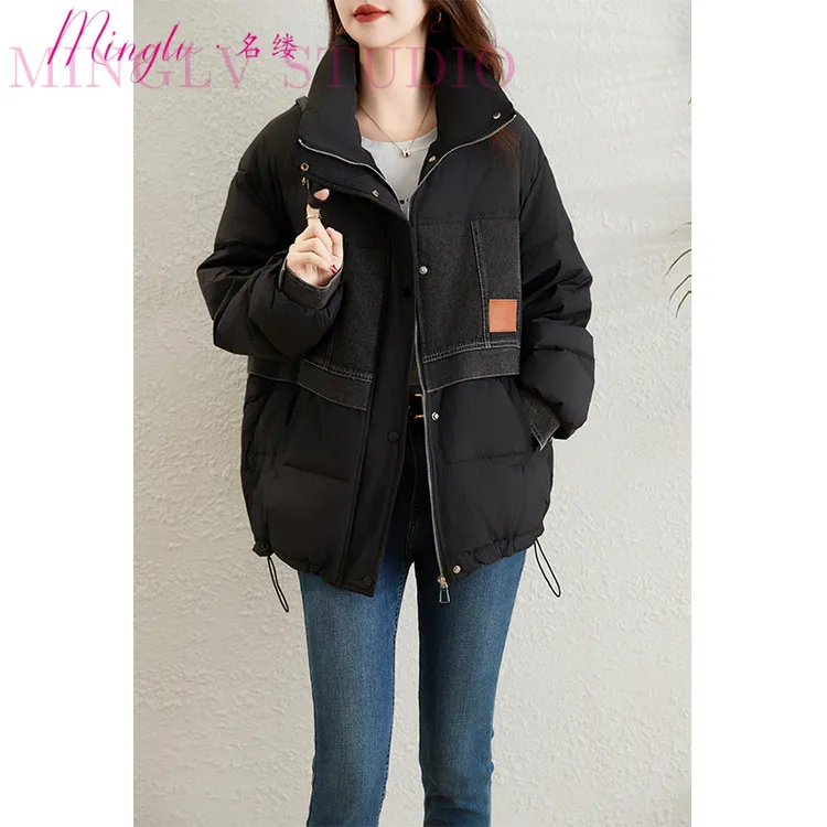 宽松版羽绒服女款2025冬季新款韩版时尚牛仔拼接高品质保暖外套潮