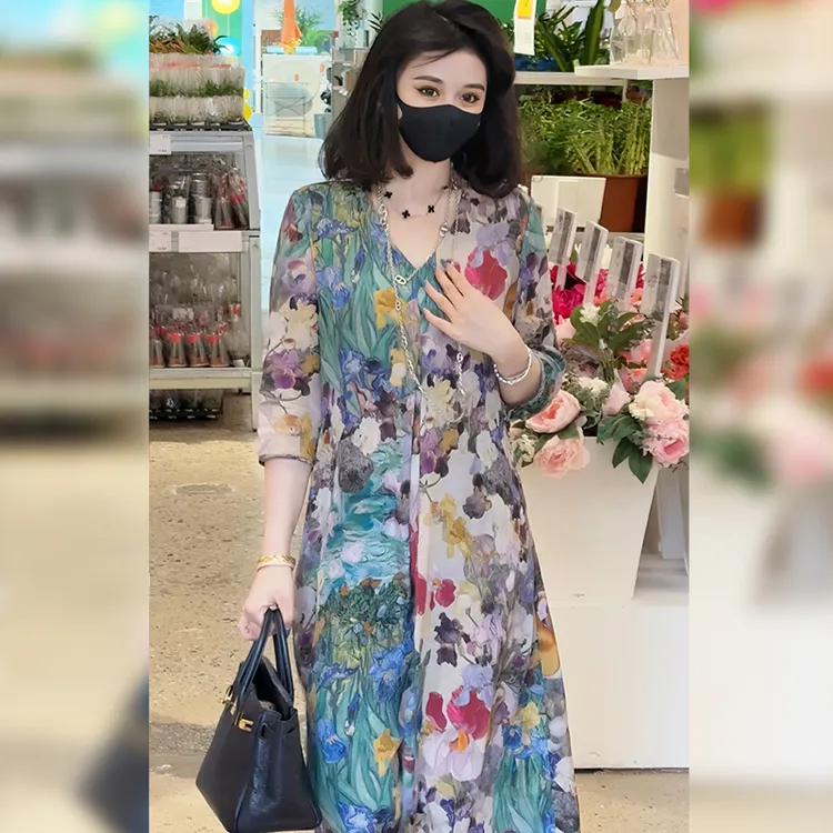 Linda姐高端线【欧若风】新款时尚轻奢印花法式连衣裙AS5LYH0266
