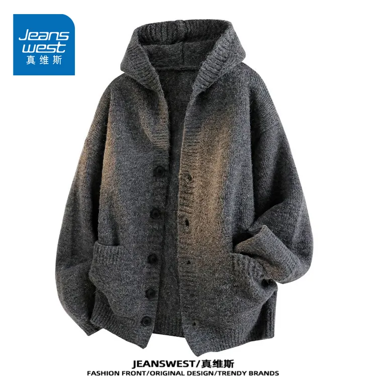 真维斯2025秋冬潮牌连帽毛衣男士宽松百搭潮流休闲针织衫外套