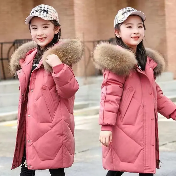 女童羽绒棉服中长版加绒加厚保暖冬季中大童上衣儿童韩版冬装外套