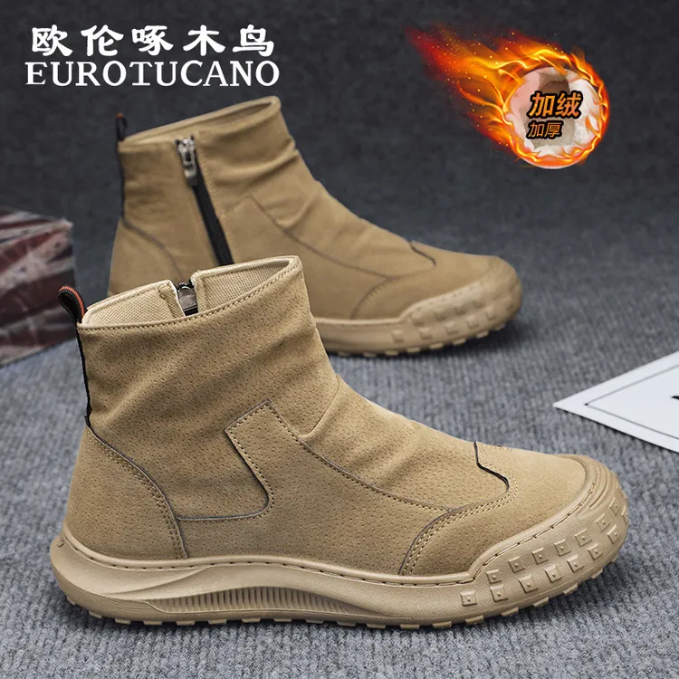 欧伦啄木鸟EUROTUCANO男鞋冬季加绒加厚高帮棉靴子男款保暖马丁靴