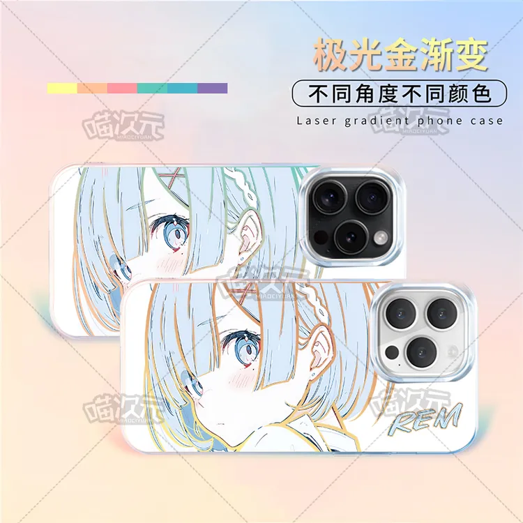 浅蓝蕾姆适用苹果华为vivo一加oppoiPhone小米二次元极光金手机壳