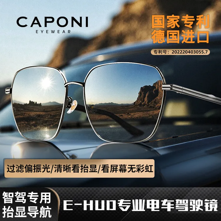 CAPONI男士偏光墨镜时尚方框HUD抬显偏光墨镜驾驶镜变色太阳镜商品图