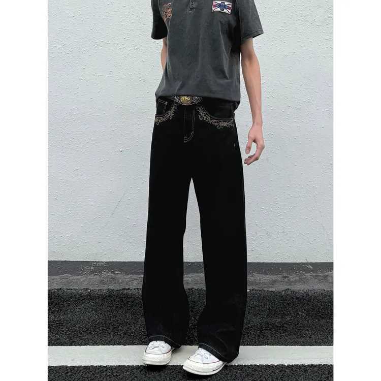 QXIGOU【金绣永生花】2021M直筒夏季男美式高街刺绣垂感休闲原牛