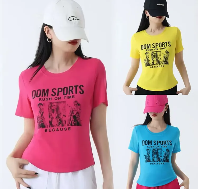 2025夏季广场舞圆领冰感网纱印花T恤短袖时尚显瘦休闲百搭上衣