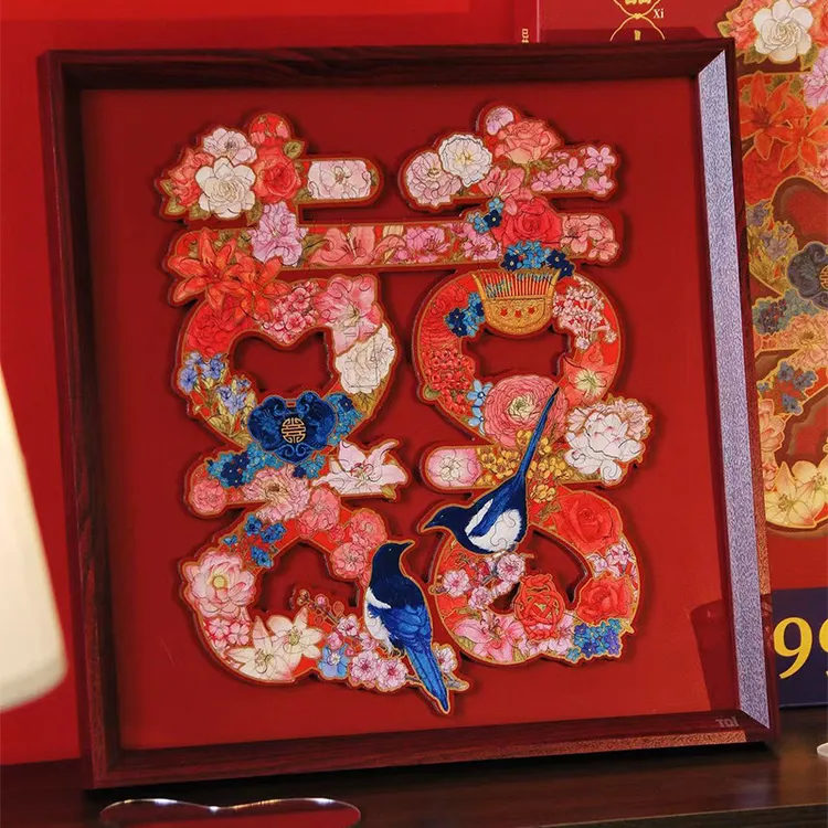 TOI/图益【国潮玩具】拼图成人木制带框喜字拼图囍上生花结婚礼物商品图