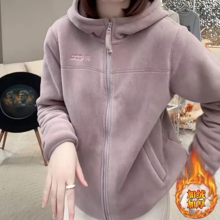 2025年秋冬季新款百搭显瘦保暖防风加绒加厚上衣女连帽拉链短外套
