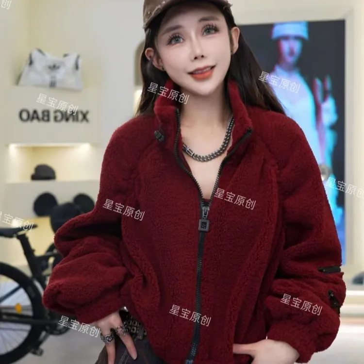 【时尚】设计感毛毛短外套冬季保暖女士休闲高端加绒加厚