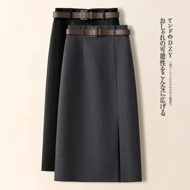 大码胖mm毛呢半身裙女秋冬2025新款设计感复古开叉a字裙中长裙子