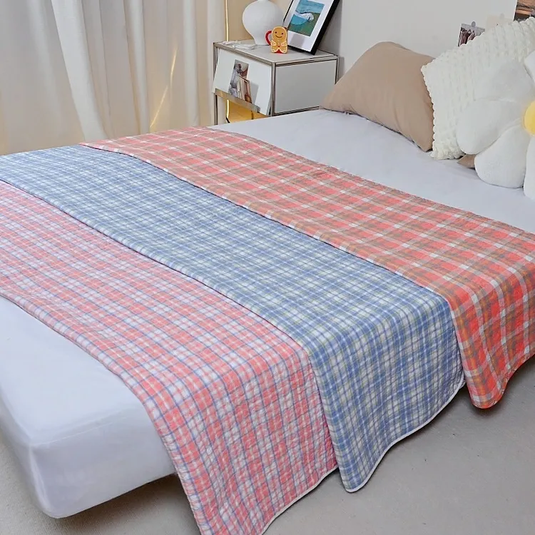 透气绗缝四季通用整张棉填充床盖纯棉夹棉盖毯双面机洗布床