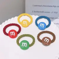 B-0378（满10米飞）bh 5个彩色m豆加粗皮筋儿童高马尾不伤发发圈