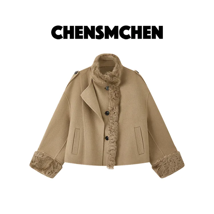 CHENSMCHEN 绵羊毛大衣女秋冬高级感时尚复古毛呢外套CSD9066QQ