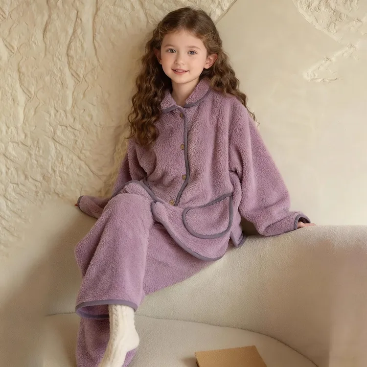 睡衣秋冬季珊瑚绒中儿童加厚法兰绒女孩家居服套装冬天