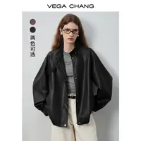 VEGACHANG皮衣女款2025新款秋季宽松显瘦百搭哑光皮质夹克0237JJ