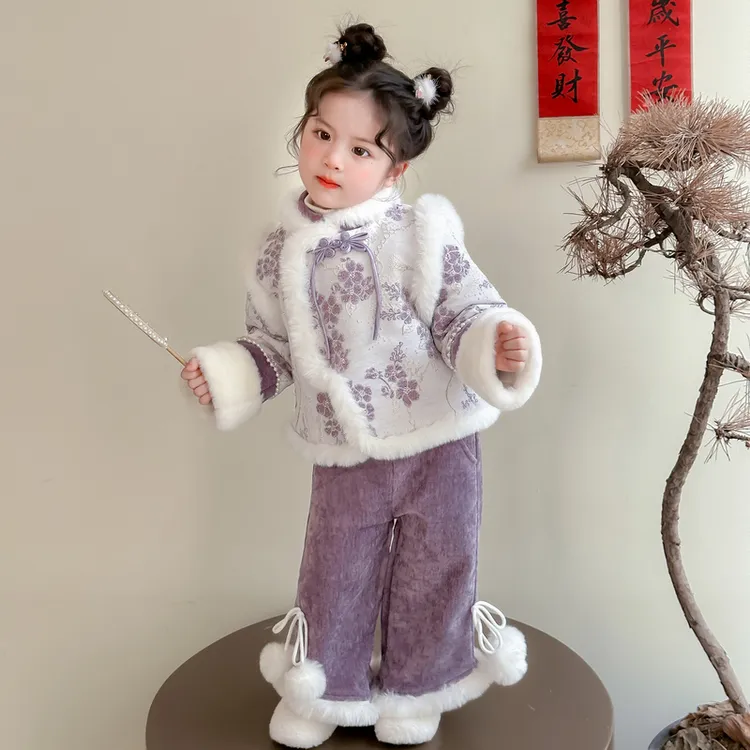 女童唐装套装秋冬装2024新款儿童中国风加绒加厚女宝宝冬季拜年服