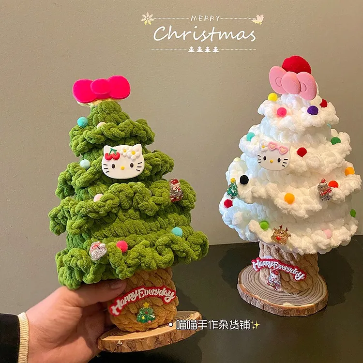 儿童hellokitty圣诞树蝴蝶结手工毛线钩织摆件成品圣诞节创意礼物
