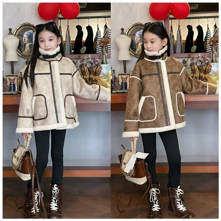 女童冬季2025新款6-14岁中大童时尚休闲外套加绒加厚夹克防寒上衣