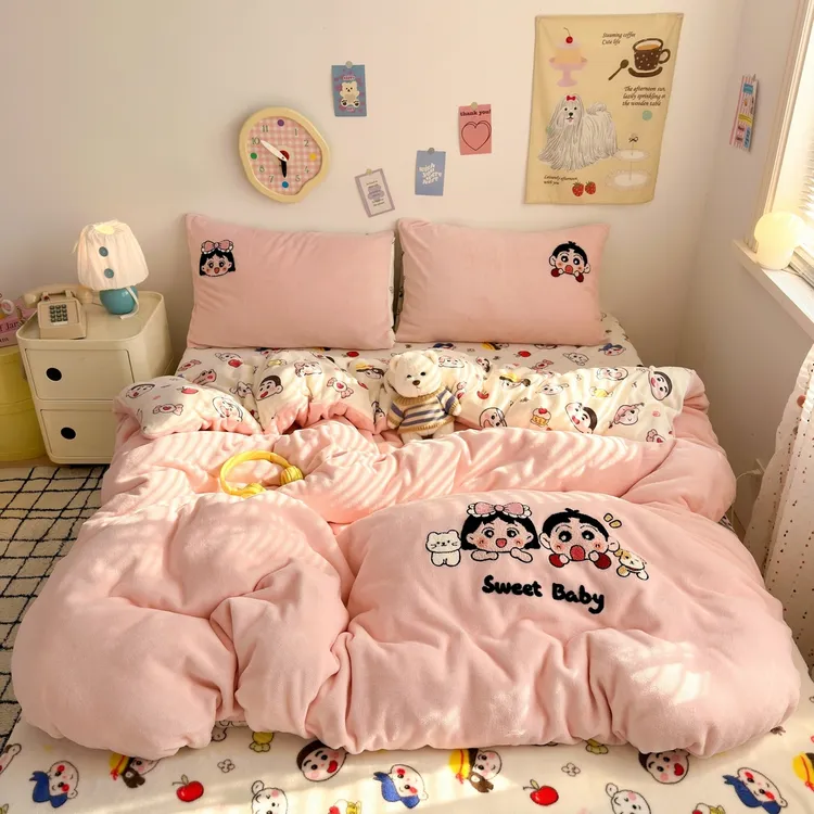 牛奶绒双面使用四件套秋冬法莱绒加厚双面加绒被套单人宿舍三件套