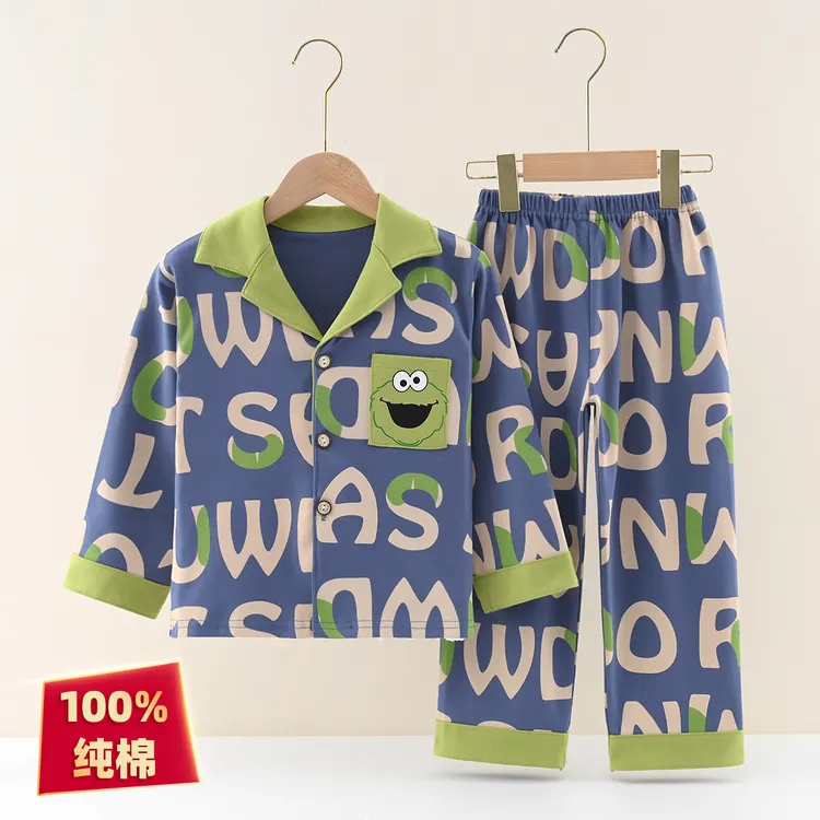 100%纯棉儿童睡衣男女童春秋全棉家居服柔软舒适空调服保暖睡衣套