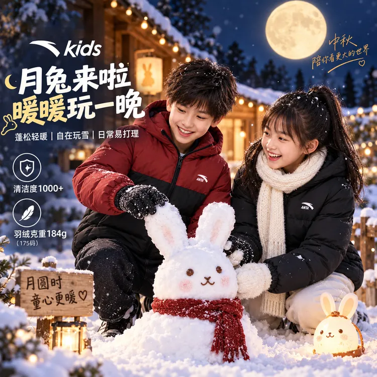 安踏儿童羽绒服【泡泡羽】男童户外四防潮冬季新款耐脏保暖连帽外套商品图