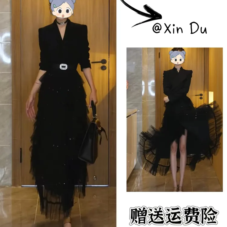 2025秋季新款时尚显瘦气质女士网红洋气连衣裙百搭款D23028