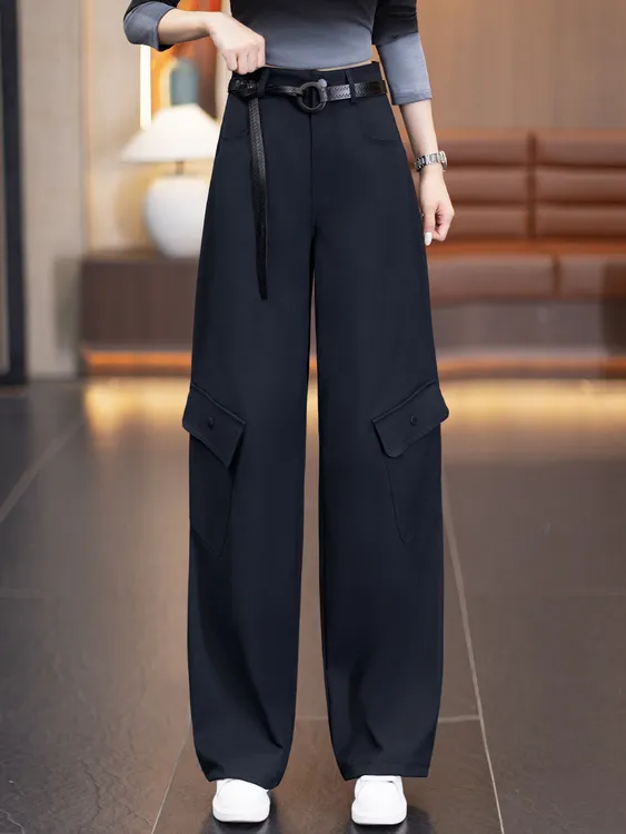 美式复古时尚显瘦阔腿裤女秋款松弛慵懒高腰弯刀香蕉军绿工装气球