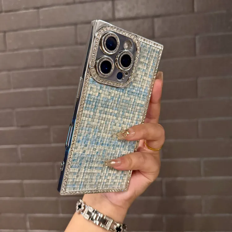 适用高颜值轻奢编织纹小香风防滑iphone16promax手机套时尚15高级