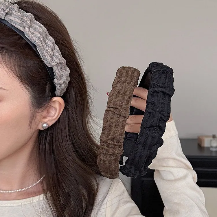 韩系百搭条纹褶皱发箍女2025新款高颅顶头箍发卡洗脸压发捆头饰