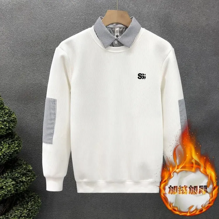 流行假两件卫衣男潮牌秋冬上衣外套2025秋冬季新款男士长袖打底衫