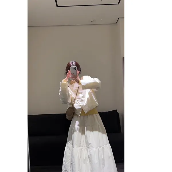 斜襟一粒扣棉服新款显瘦女冬新品设计感短外套拼接棉裙两件套装