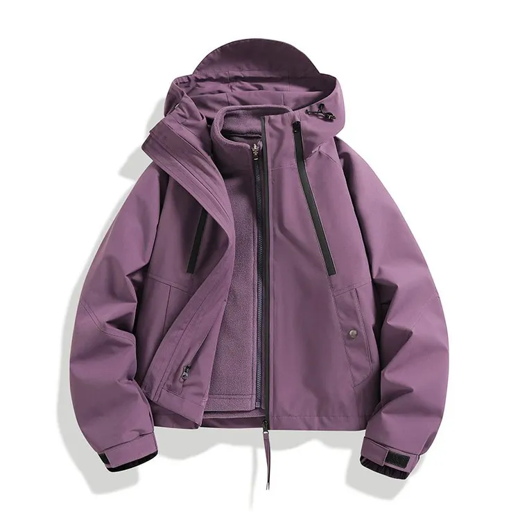 秋冬女款三合一冲锋外套防风防水泼短款显高显瘦加厚保暖时尚百搭