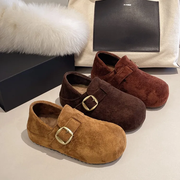 厚底两穿加绒勃肯鞋女2025秋冬新款内增高一脚蹬保暖乐福豆豆棉鞋