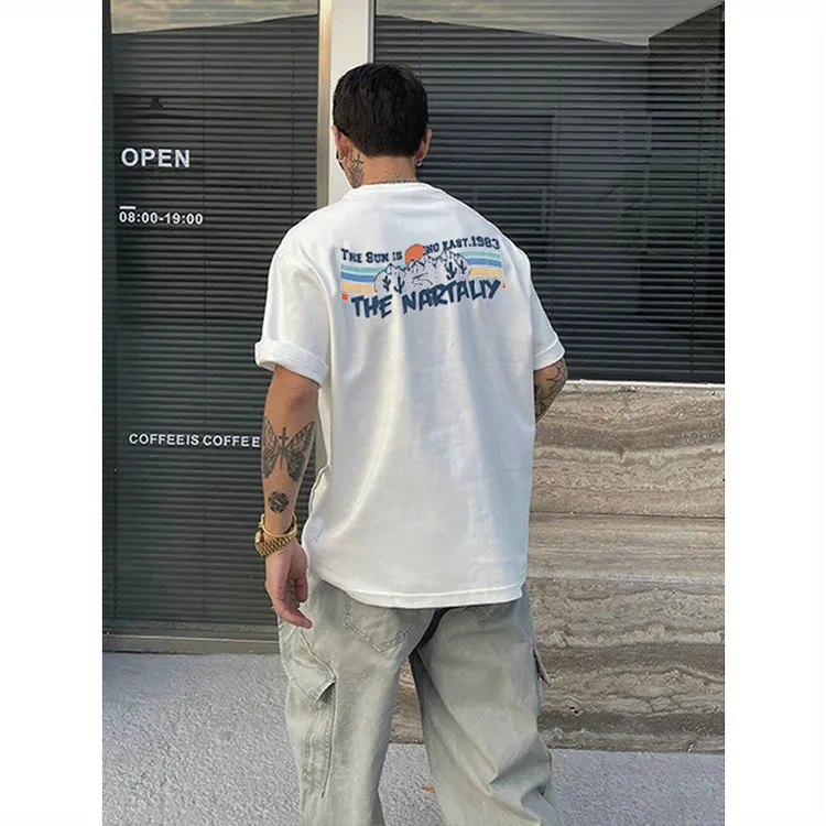 280G双纱夏季纯棉重磅短袖T恤男潮牌字母印花休闲百搭圆领体恤ins