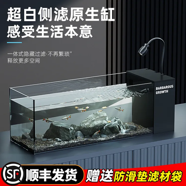 鱼缸客厅小型新款侧滤制氧超白玻璃高清生态一体式鱼缸养造景金鱼