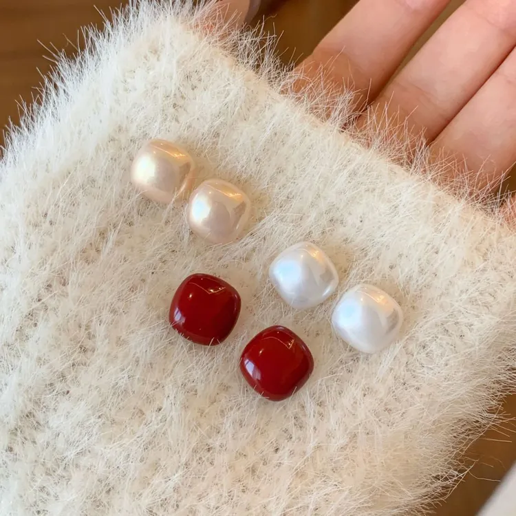 合金耳饰 气质小方糖耳钉女爆款方形珍珠耳环秋冬高级感耳饰百搭