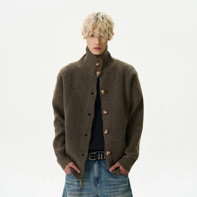 2025FW美式加厚氛围感纽扣秋冬开衫毛衣cleanfit百搭慵懒针织衫潮